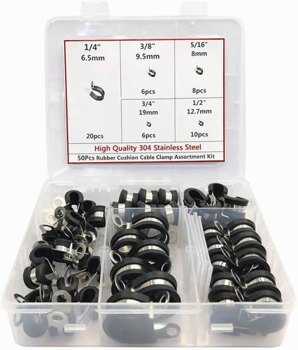 Cable Clamps Assortment Kit,50Pcs Rubber Cushion Insulated Clamp.Stainless Steel - Picture 8 of 12