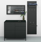 Garderobenset 3-teilig Kommode 4 Türen Spiegel Paneel Schwarz matt Schwarz ROVA