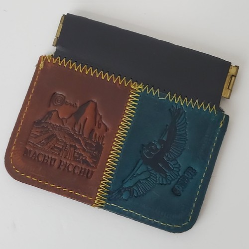 PERUVIAN GENUINE LEATHER PURSE COINS MEN'S WOMEN'S EMBOSSED LOGO DESIGN WALLET - Picture 2 of 2