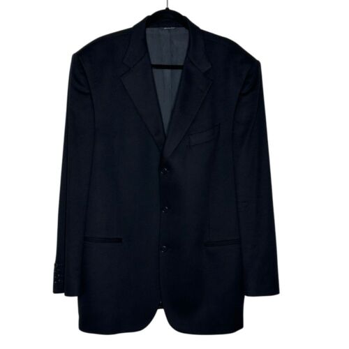 Hathaway Platinum Cashmere Blazer Size 44L Black Made in Italy Classic Career