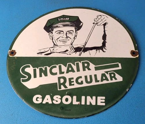 Vintage Sinclair Gasoline Sign - Porcelain Gas Pump Attendant Sign