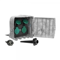 Orno Gartensteckdose 4-Fach Steinoptik AußEnsteckdose Gummikabel IP44 3680W