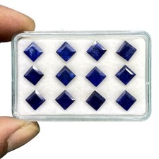 12 Pcs Natura Blue Sapphire 6mm Square Cut Rich Blue Loose Gemstones Lot