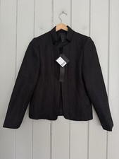 NWT Mina Self Open Front Blazer S Small Black Tweed Lined Long Sleeves