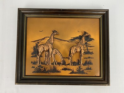 Vintage JOHN LOUW Copper 3D Relief GIRAFFES Family Art Safari
