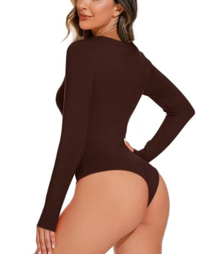 NEW Reoria Women's Sexy Deep V Neck Long Sleeve Slim Fit Bodysuit Size Medium - Picture 2 of 2
