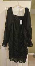 Brianna Ruched Bodycon Black Chiffon Dress Plus Size 2 Holiday Party