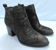 SOFFT Ware BLACK Distressed METALLIC SUEDE Zip-Up HEELED Ankle Boots BOOTIES 9M