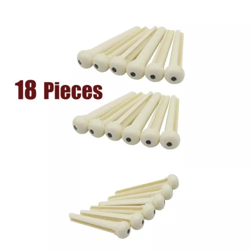 18 Pieces Acoustic Guitar Bridge Pins Slotted Ivory with Black Dot End Peg White