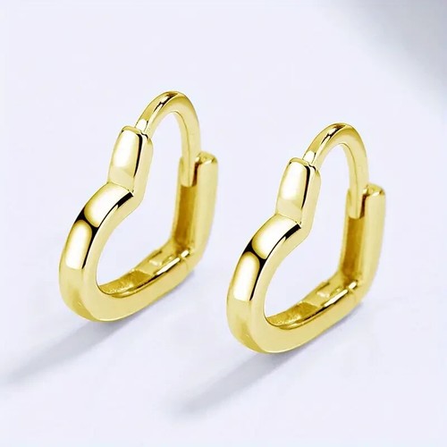 J.RODEM Heart Shape Design 925 Silver Hoop Earrings in Silver and Gold - Picture 3 of 12