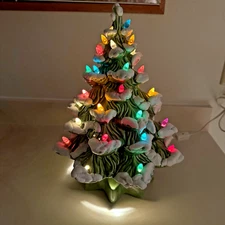 VTG 12" Ceramic Flocked Christmas Tree With Base Green No Star Atlantic Mold?