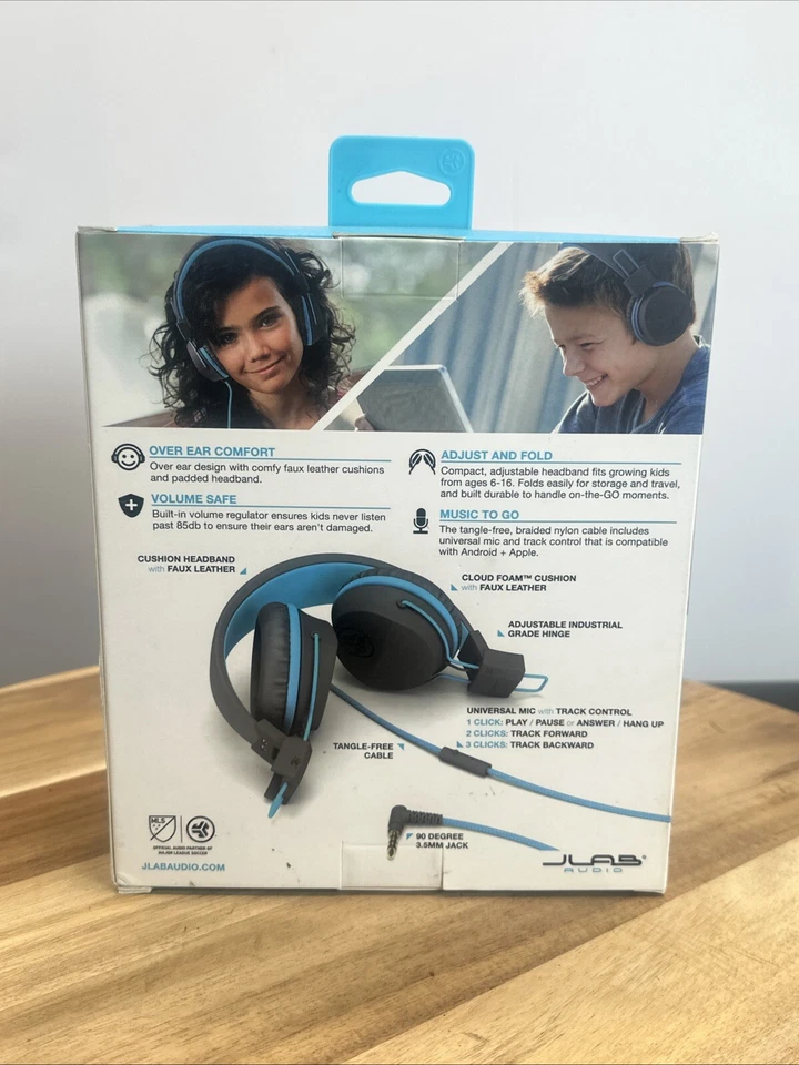 JLab Jbuddies Studio Over Ear Folding Boys Kids Grey/Blue Headphones 6 Years + - Image 3 of 4