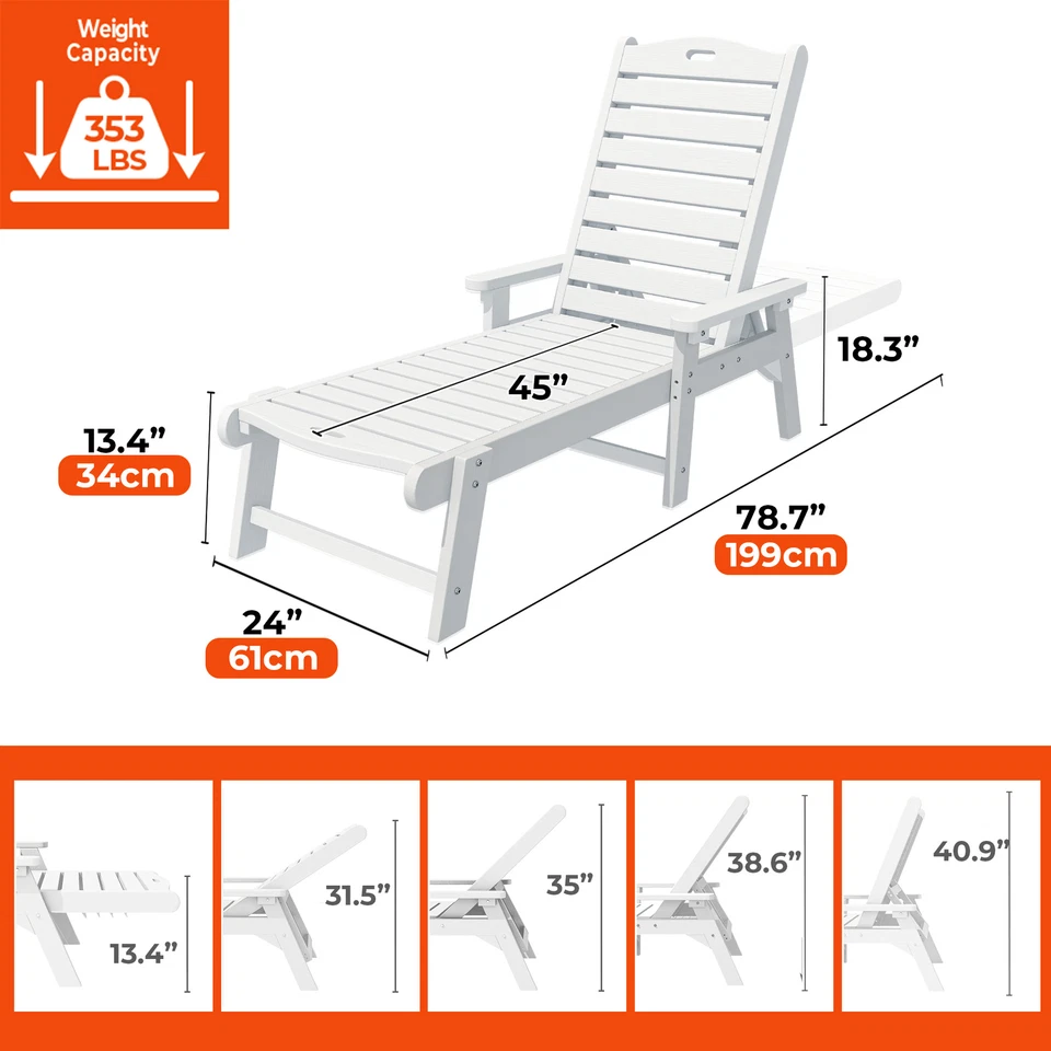 Chaise Lounge Silla de Playa 2 PIEZAS Respaldo Ajustable Todo Impermeable Piscina Patio Foto 3 de 4