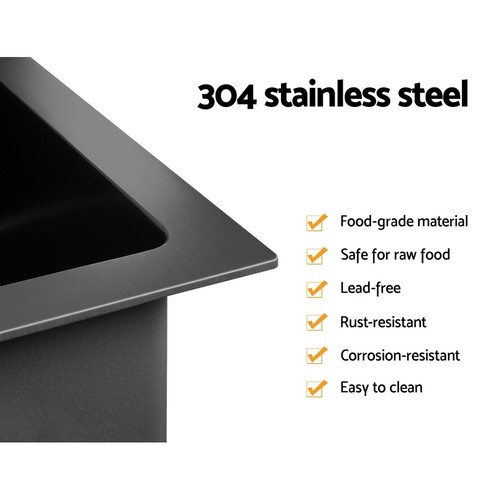 Cefito 450 x 300mm Stainless Steel Sink Black Kitchen Laundry Nano Single Basin - Picture 2 of 12