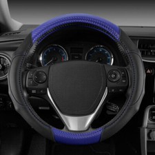 Carbon Fiber Grip Leather Steering Wheel Cover Universal Fit By Motor Trend Blue