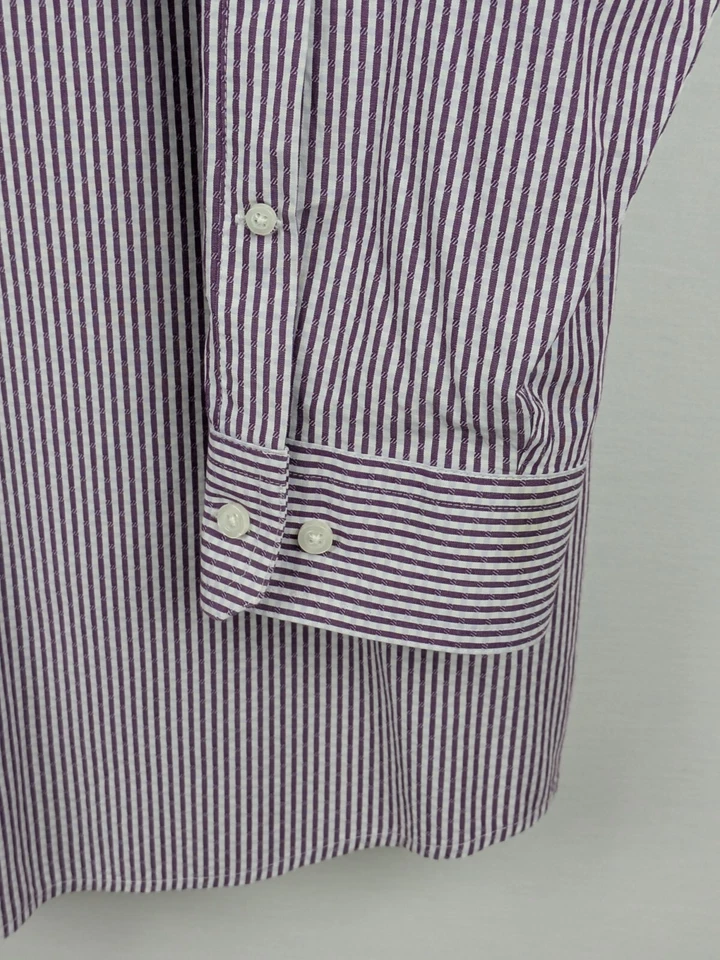 SYNRGY Dress Shirt Mens 4XLT Purple White Stripe Button Up Long Sleeve Easy Care - Image 3 of 4