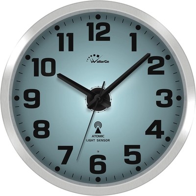 WallarGe Atomic Wall Clock with Night Light Silent Lighted up AUTO DST 12 Inch