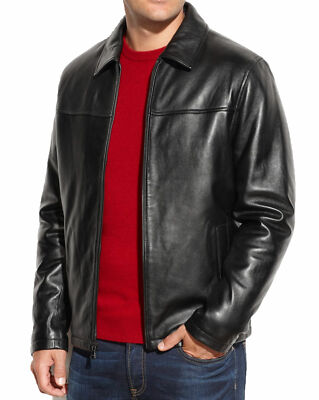 Men's Genuine Lambskin Leather Jacket Black Slim Fit Biker Motorcycle Jacket