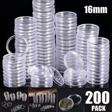 200Pcs 16mm Coin Holder Capsules Clear Round Plastic Coin Container Case US
