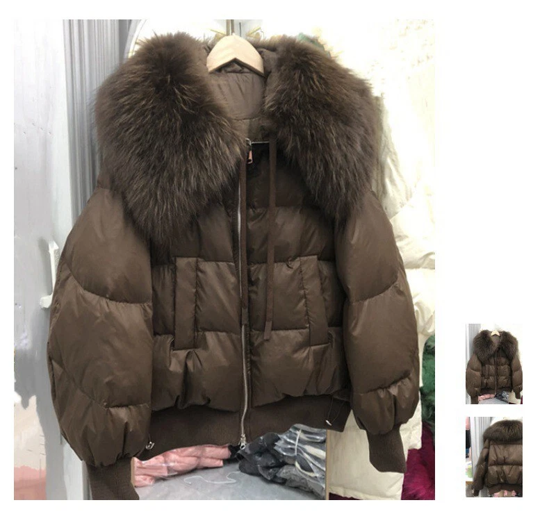 NEW Loose Women Big Fur Hood Real Down Parka Short Thick Parka Jacket Coat - Image 4 of 4