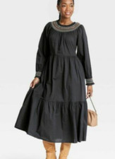 NEW Universal Thread Tiered Balloon Long Sleeve Midi Smocked Neck Dress Size XS