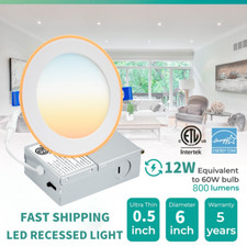 6 Inch 12Watt 5CCT Ultra-Thin Dimmable LED Recessed Ceiling Lights Junction Box