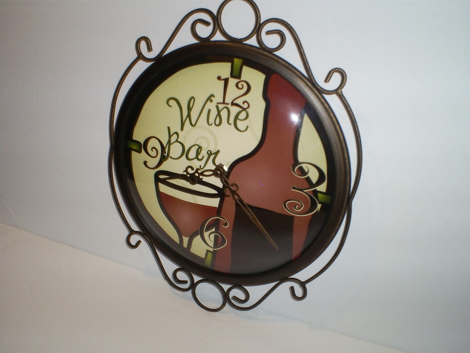 Vintage And Beautiful Wine Bar Wall Clock Showing A Wine Bottle & Glass On Dial