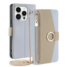 For iPhone 16 Pro Max 15 14 13 12 11 XR Women Crossbody Metal Strap Wallet Case