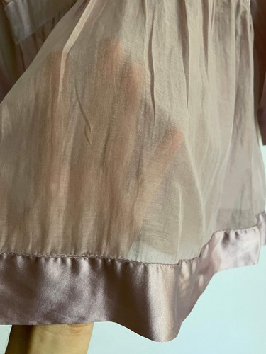 Dusty pink sheer woman blouse, Babydoll half sleeve sexy see through top, Beaded - Picture 9 of 10