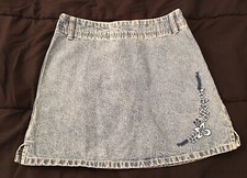 Denim Skirt Lt Blue Butterfly Embroidery Route 66 Womens Small Juniors 3/4 - EUC
