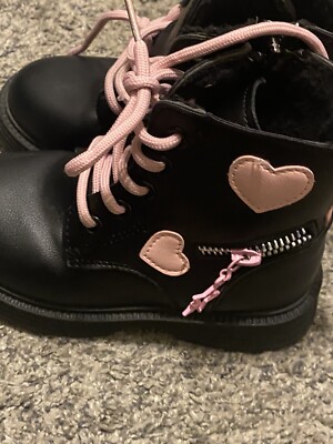 Girls black pink heart star zipper boots 10c toddler kids child