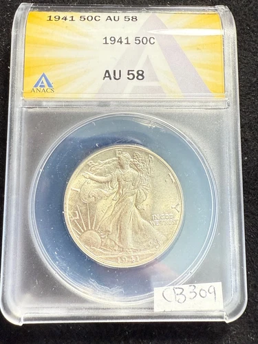 FROSTY! 1941 Walking Liberty Silver Half Dollar 50c ANACS AU58 Certified cb309