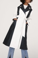 Nasty Gal Oversized Faux Leather Black White Two Tone Trench Coat Mac 6 34 Nwt