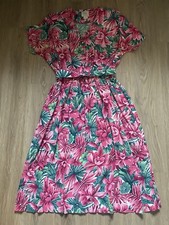 Vintage Luci Pillani Cotton Rayon Floral Belted Dress Size 10 Short Sleeve