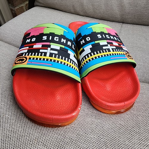 Ecko Unltd No Signal Manila-08m Slides Mens Sz 10 Bright Red Green Blue Rainbow - Picture 5 of 11
