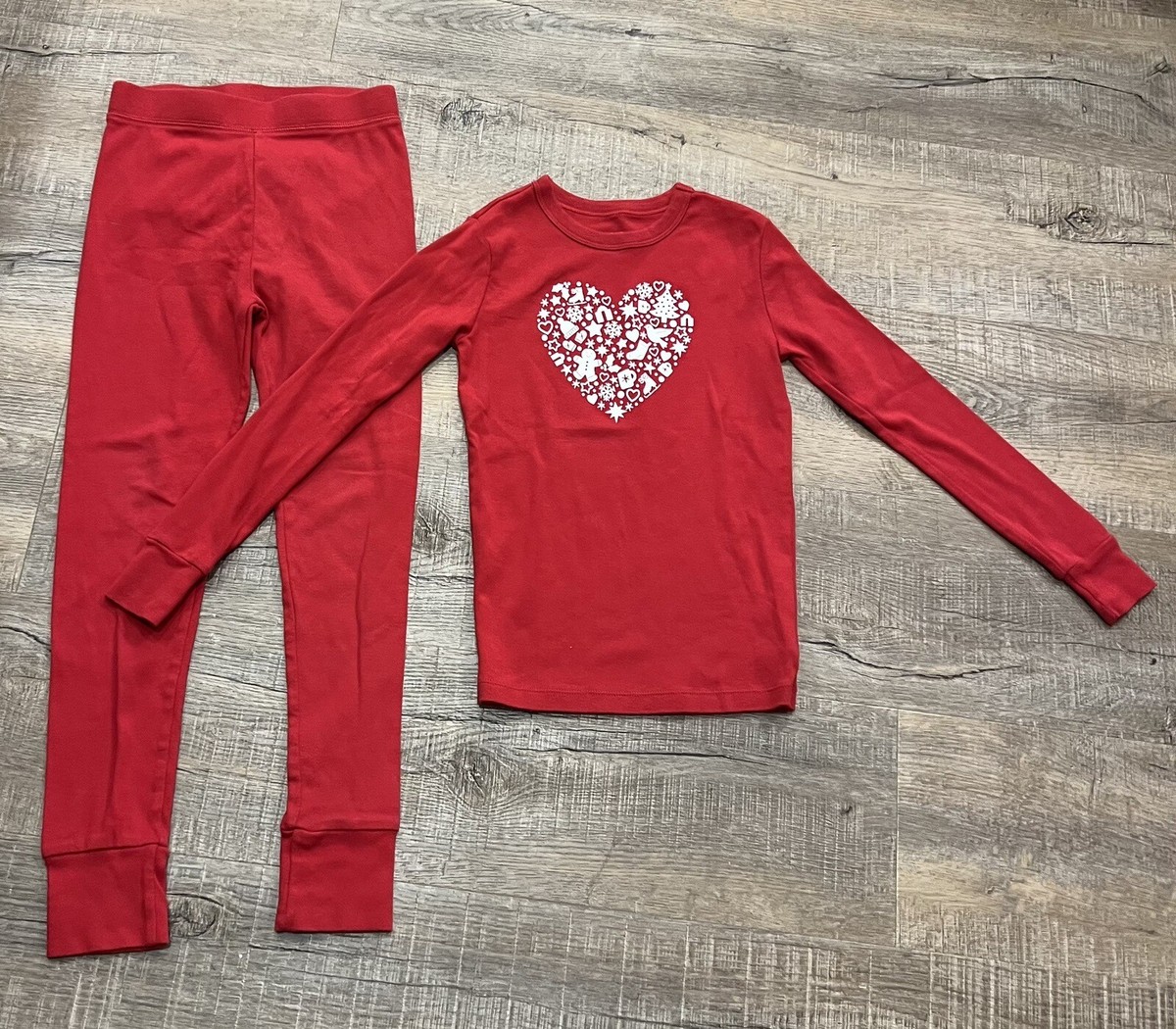 Gap Kids Girl Size Red Pajama Set Pjs Heart valentines 100% Cotton  Snowflake