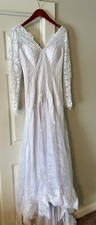Lace, Long Sleeve Deep V-neck Backless Wedding Dress
