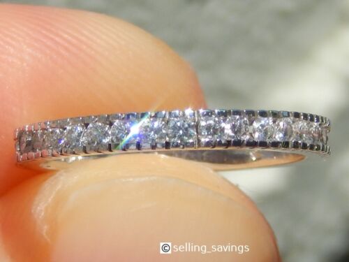 18K WHITE GOLD HIDALGO DIAMOND PAVE SET MILGRAIN HALF ETERNITY BAND RING SIZE 5