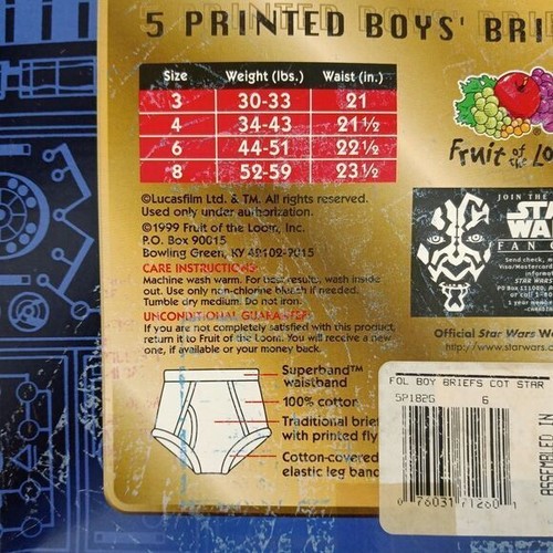 Vintage 1999 Star Wars Fruit of the Loom 5 Pack Box Toddler Boys Size 6 Briefs - Picture 9 of 12
