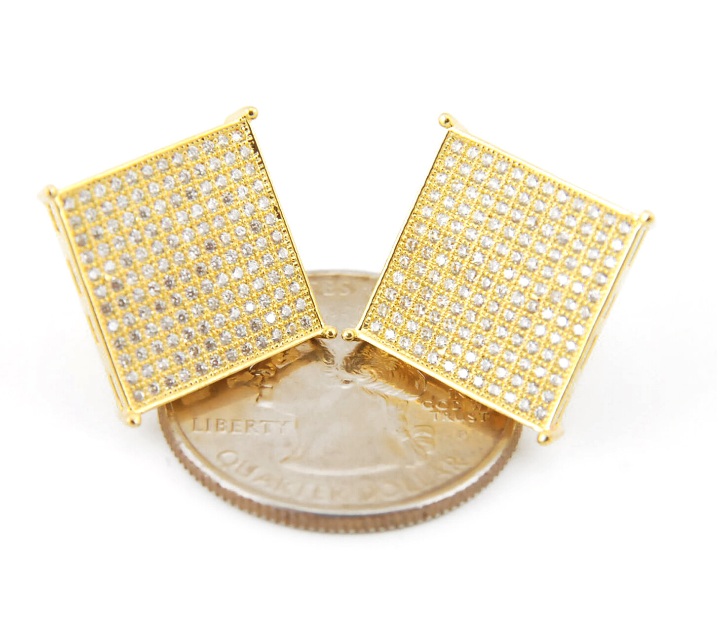 Men's Hip Hop Stud Earrings - 14k Gold Plated XL Square With CZ Stones & Screw Backs 6 thumbnail image