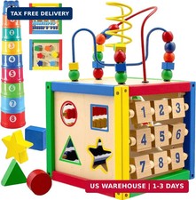 Play22 Wooden Activity Cube for Baby - 6 in-1 Baby Activity Play Cube with Bead