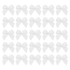 60 Pcs Mini Ribbon Bow 3/4" Mini Fabric Satin Ribbon Flower Bows, White