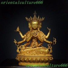 12"Tibet bronze gilt 3 Head 8 Arms Namgyalma & Ushnishavijaya Buddha Statue