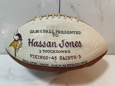 Minnesota Vikings Hassan Jones Presentation Game Used Ball For 2 Touchdowns 1988