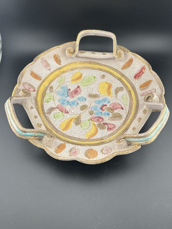 VTG 9.5” Italian “ Pebble Lava Glaze” Art Pottery Plate Multi Colored Signed