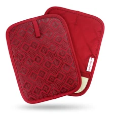 Red Pot Holders Set, Flexible, 100% Cotton with Non-Slip Silicone Design, Thi...