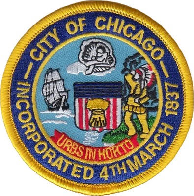 CITY OF CHICAGO SEAL PATCH: Blue Border, Size 3'' - Small
