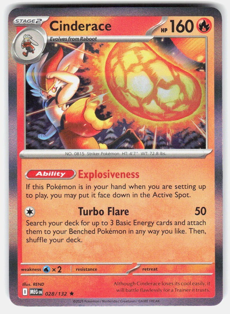 Pokemon Cinderace ME01: Mega Evolution #028/132 NM