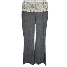 Anthropologie Elevenses The Brighton Linen Cotton Lace Waist Wide Leg Pants 6