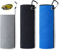 3 Pack Golf Towels 16" X 16" with Carabiner Clip,Microfiber Fabric Waffle